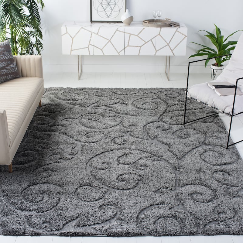 SAFAVIEH Florida Shag Shahin Scroll 1.2-inch Thick Textured Rug - 8' x 10' - Grey - Runner/Rectangle