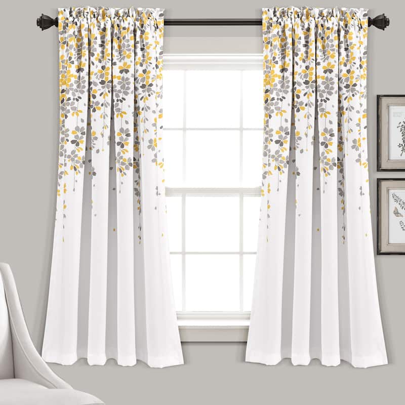 Lush Decor Weeping Flowers Room Darkening Curtain Panel Pair - 52"W x 63"L - Yellow & Gray