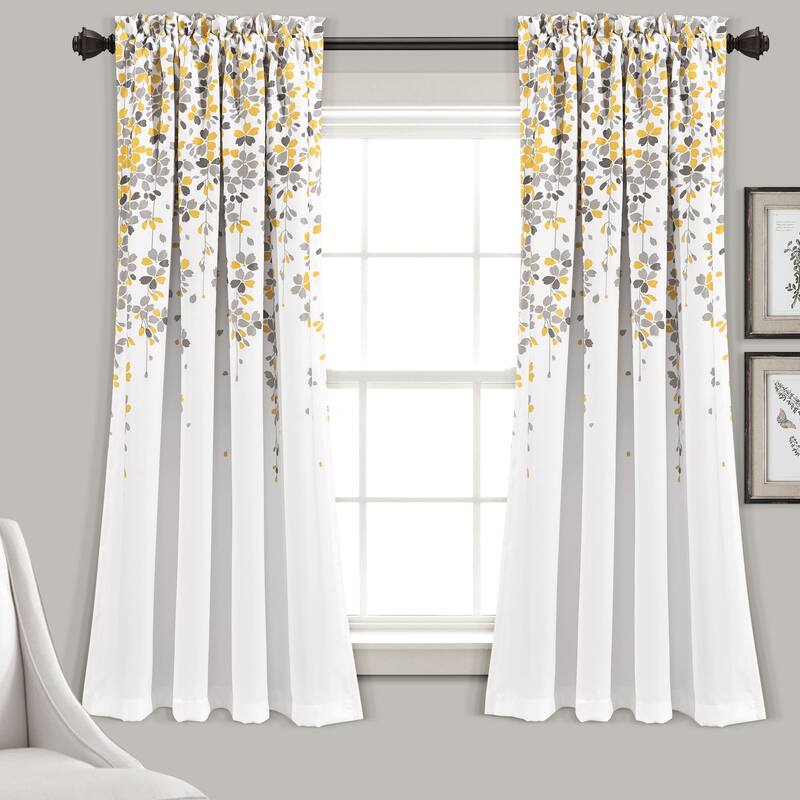 Lush Decor Weeping Flowers Room Darkening Curtain Panel Pair - 52"W x 63"L - Yellow & Gray