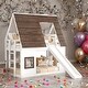 preview thumbnail 2 of 7, House-shaped Design Twin Size Wood Bunk Bed with Roof, Ladder and Slide, Sturdy Construction and Safety Guaranteed, White&Brown
