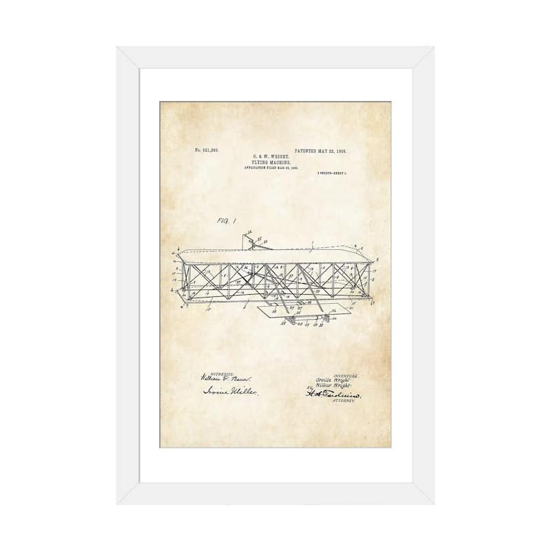 iCanvas "Wright Brothers Airplane" by Patent77 - White - 24x16x1