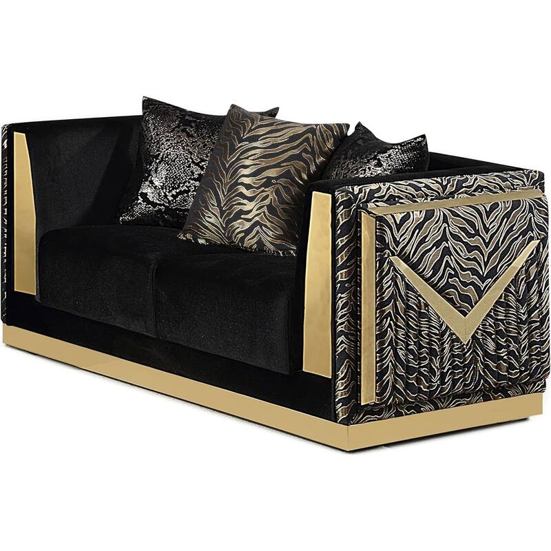 Glam 1pc Black Finish Tight Back Stainless Steel Base Loveseat