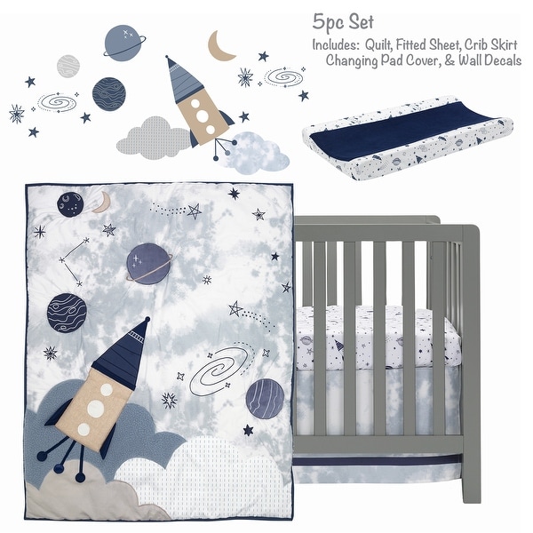 Lambs & Ivy Sky Rocket 5-Piece Blue Galaxy/Space Nursery Baby Crib