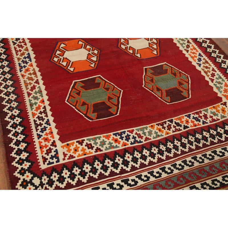 Kilim Qashqai Persian Vintage Rug Hand-Knotted Wool Carpet - 5'0"x 8'5"
