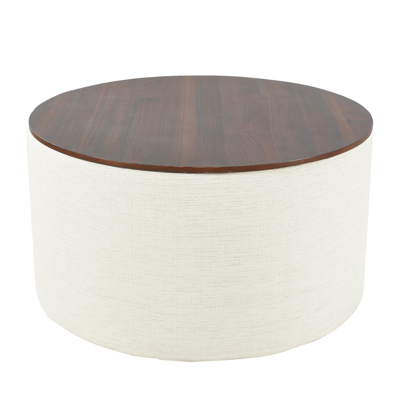 HomePop Round Storage Ottoman table with Wood Top