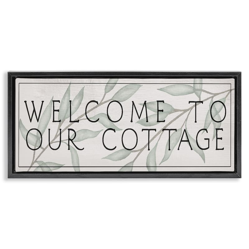 Stupell Rustic Cottage Welcome Framed Floater Canvas Wall Art Design By Lil' Rue - 25 x 11 - Black