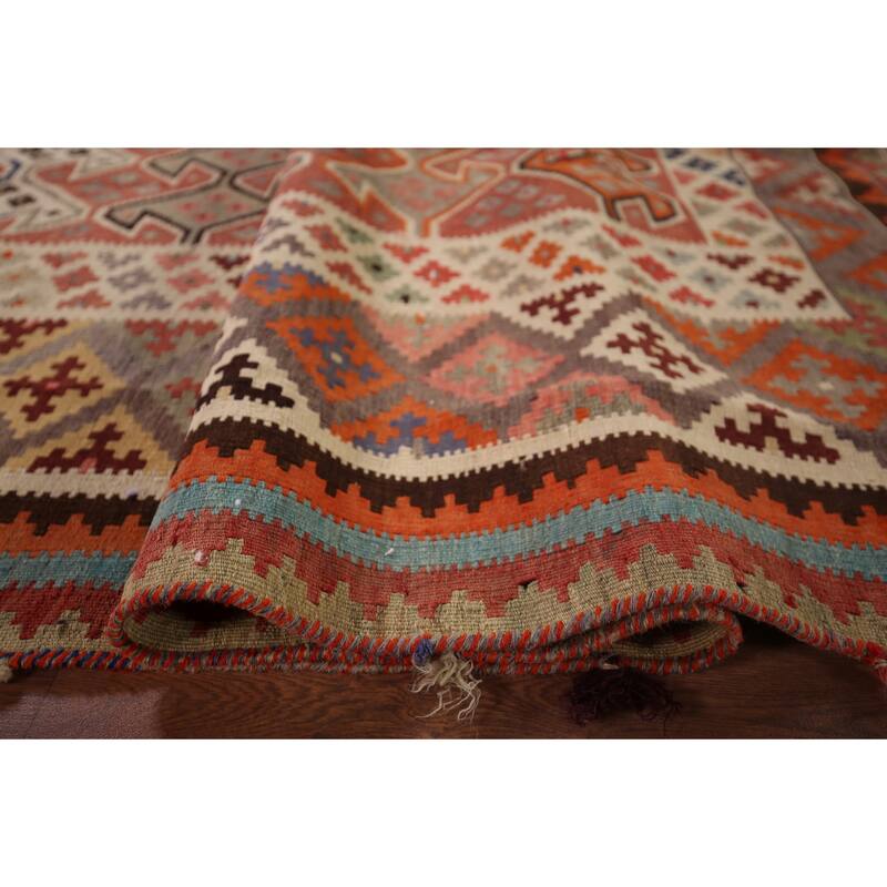 Geometric Kilim Qashqai Persian Area Rug Hand-Woven Tribal Wool Carpet - 5'5"x 9'8"