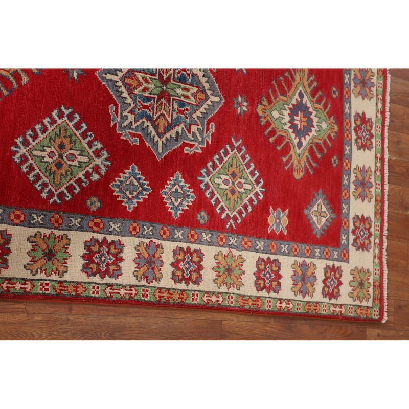 Red Kazak Oriental Accent Rug Hand-Knotted Wool Carpet - 3'5" x 4'11"
