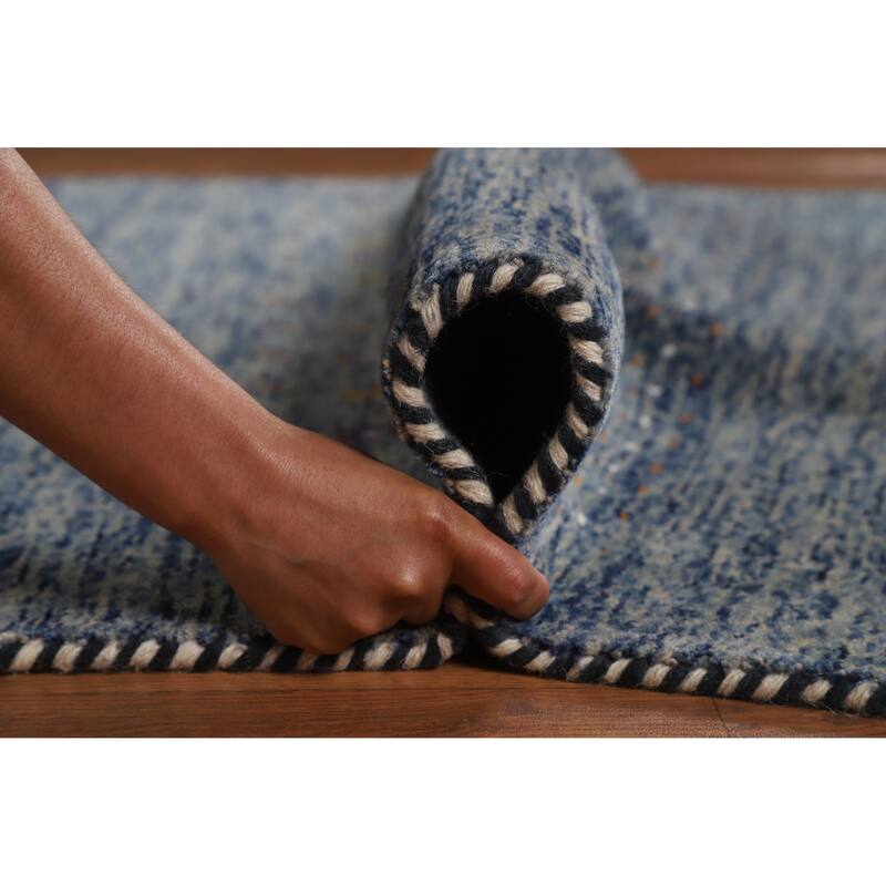 Hand Knotted Oriental 100% Wool Carpet Tribal Stripe Navy Blue & Blues Gabbeh Area Rug - 5' 10'' X 4' 0''