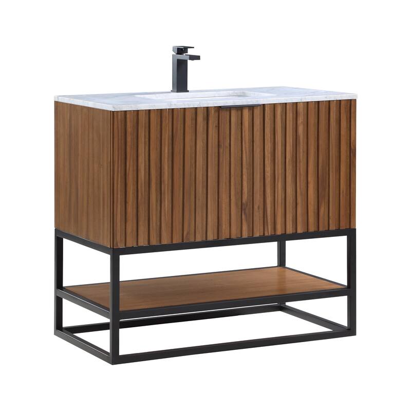 Bemma Terra 36" Bathroom Vanity - Walnut-Matte Black with Carrara Marble
