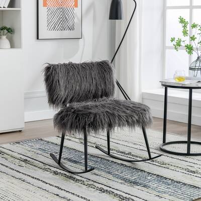 Faux Fur Plush Rocking Chair, Baby Nursing Chair, Fluffy Upholstered Glider Chair, Comfy Modern Chair for Living Room, Bedroom