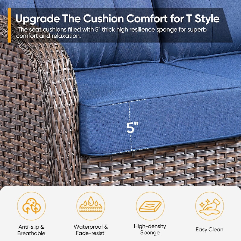 Pocassy 7 Piece Ooutdoor Sofa with Patio Chair Ottoman Table