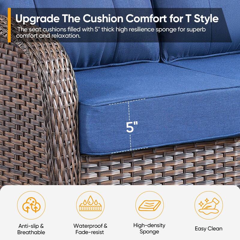 Pocassy 7 Piece Ooutdoor Sofa with Swivel Chair Ottoman Table