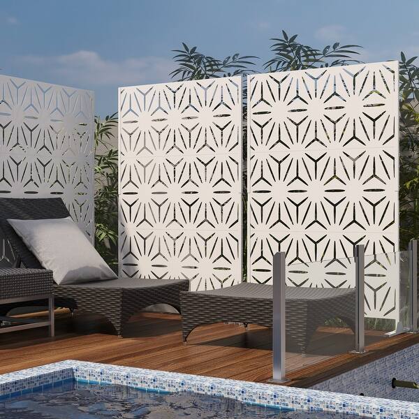 Outdoor Privacy Screen with Stand for Patio Garden Metal Fence Screen