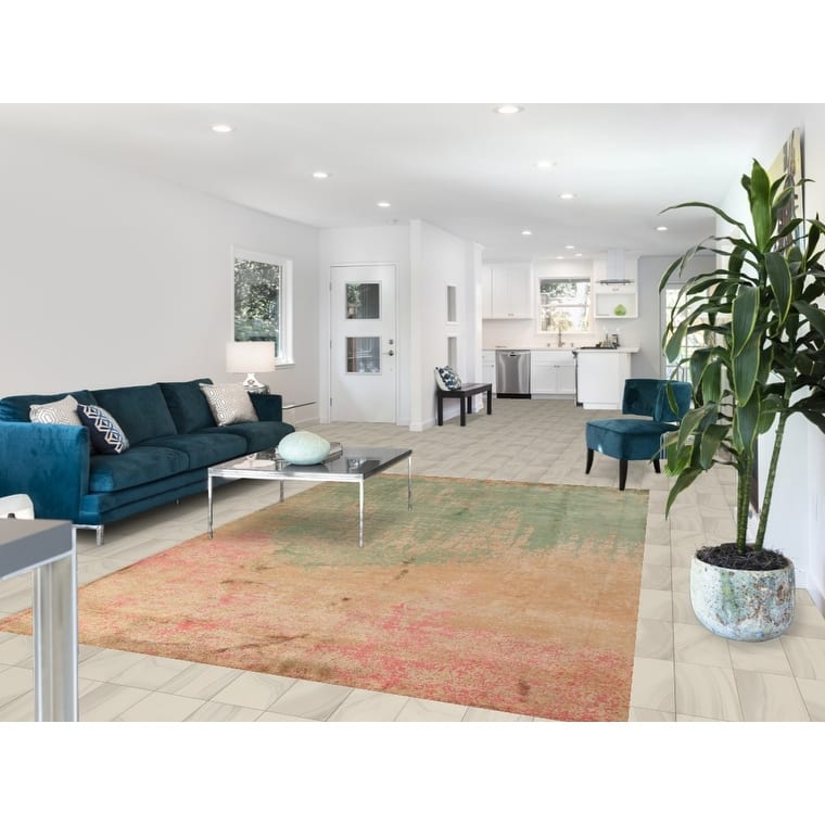 Contemporary Colorful Abstract Indian Rug Hand-Knotted Wool Carpet - 6'7" x 9'10"