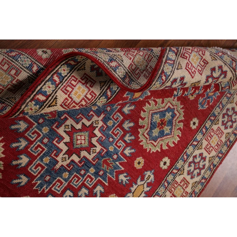 Geometric Kazak Foyer Rug Hand-Knotted Oriental Wool Carpet - 3'4" x 5'9"