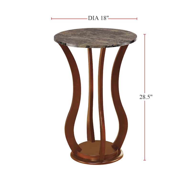 Round Marble Top Accent Table in Brown
