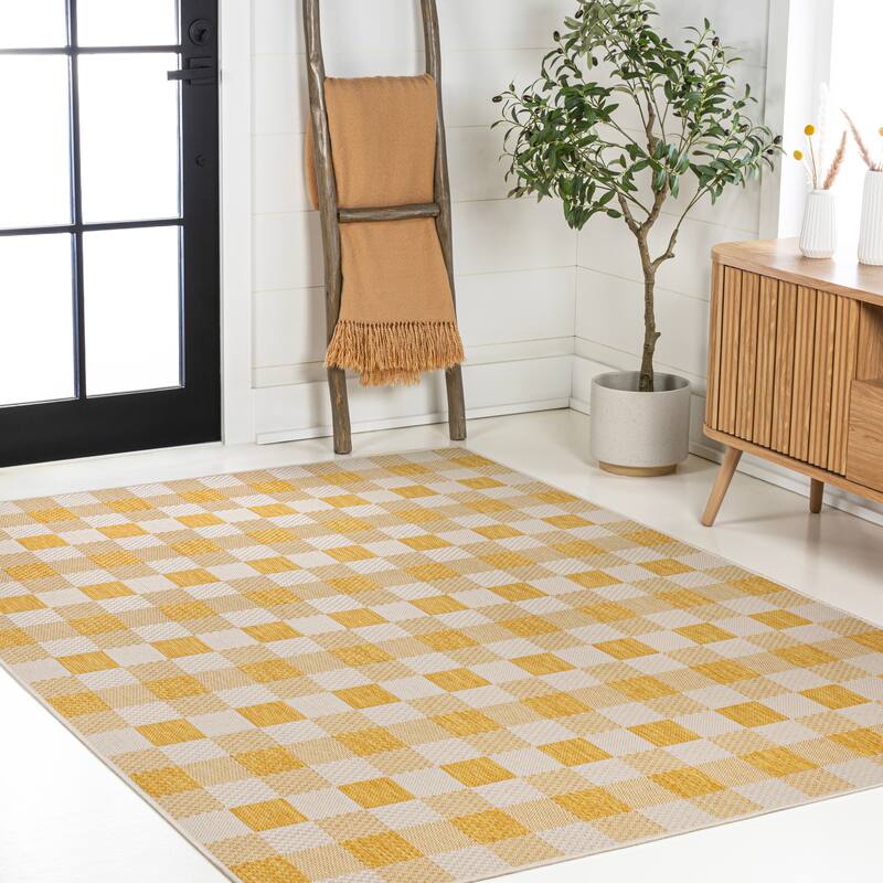 JONATHAN Y Biot Traditional Geometric Bold Gingham Black/Cream Indoor/Outdoor Area Rug