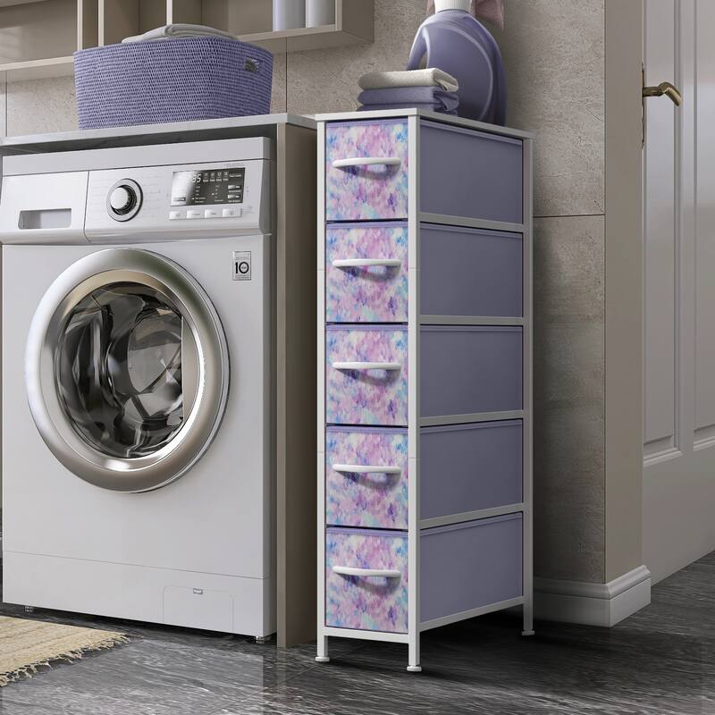 Sorbus Narrow Dresser with 5 Drawers - Vertical Slim Storage Chest of Drawers with Steel Frame, Wood Top & Easy Pull Fabric Bins