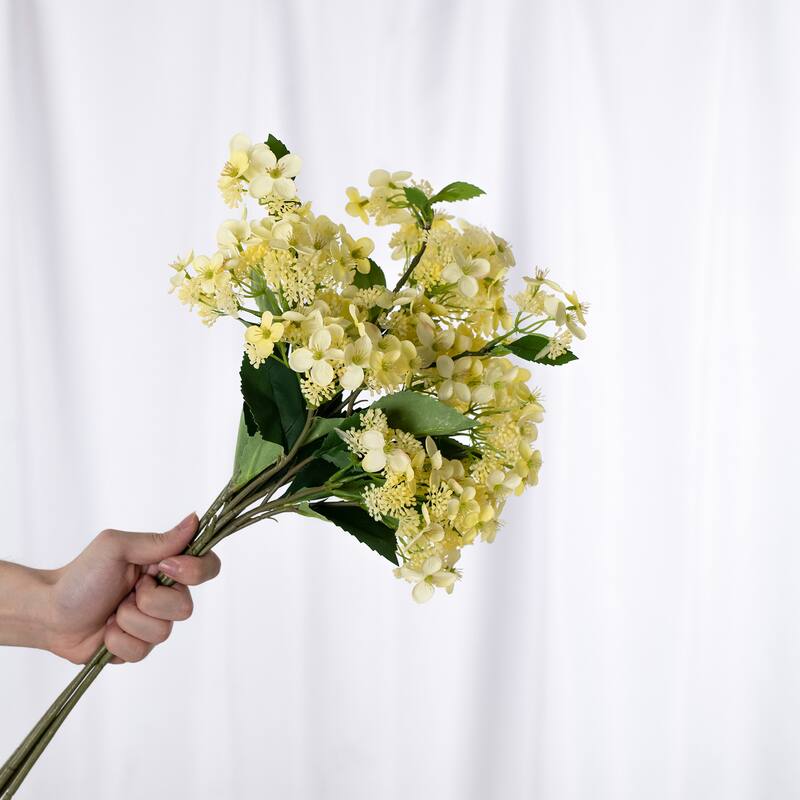 Yellow Silk Decorative Artificial Hydrangea(Pack of 1 Branch)