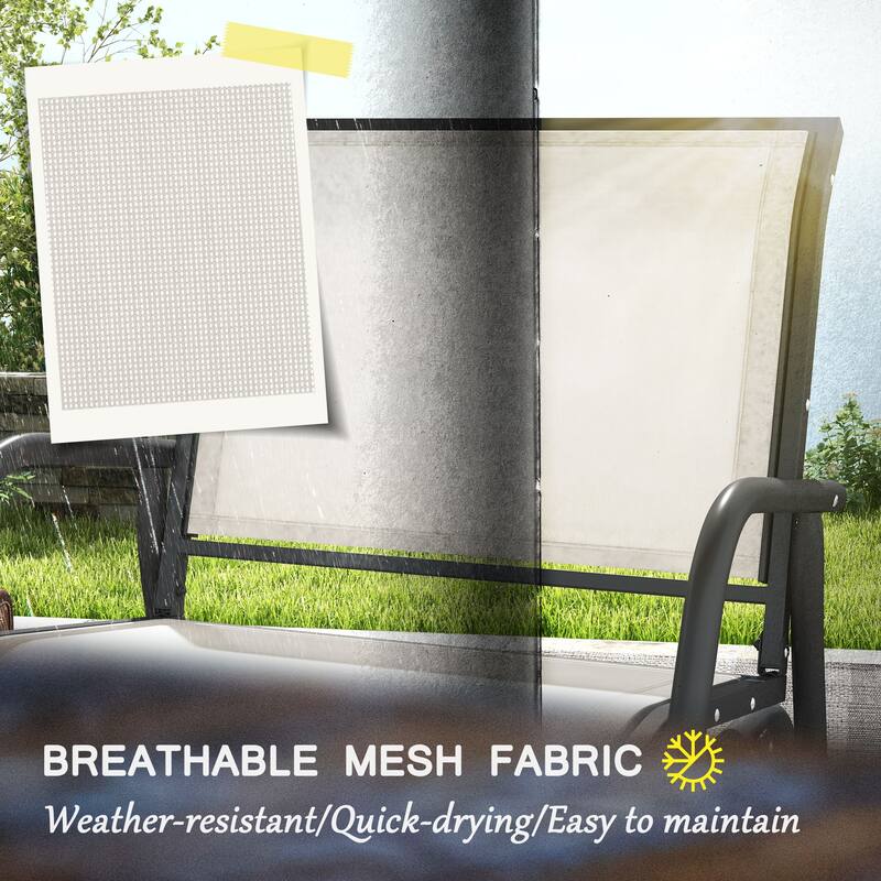 Porch Glider Set of 2,Metal Frame Swing Glider Chairs with Breathable Mesh Fabric,Curved Armrests and Steel Frame for Garden
