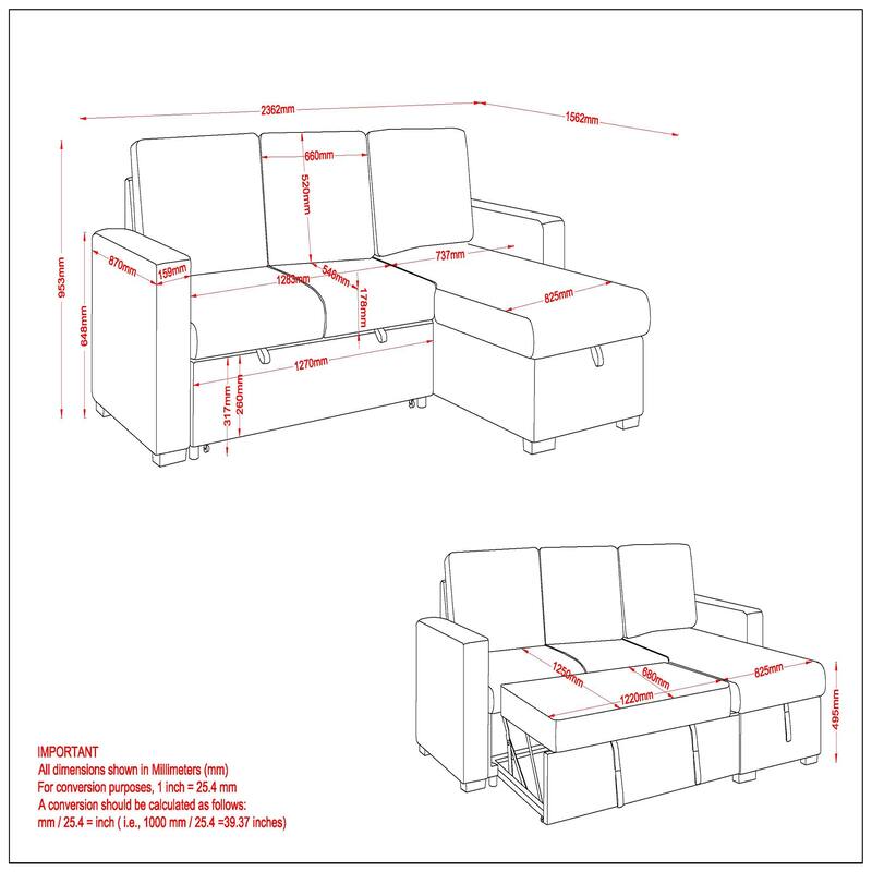 Modern Fabric 93.25" Sofa w/Bed & Storage - Beige