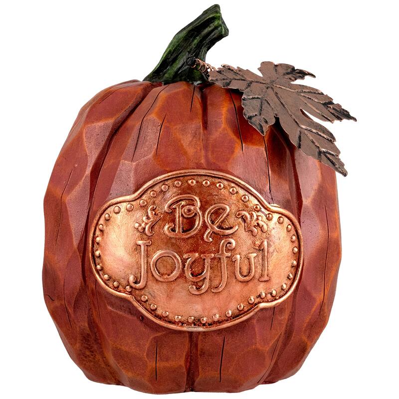 Autumn Harvest "Be Joyful" Pumpkin Figurines - 7.75" - Set of 2