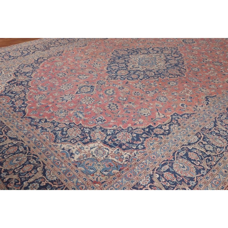 Traditional Kashan Large Persian Vintage Rug Hand-Knotted Wool Carpet - 10'2"x 14'0"