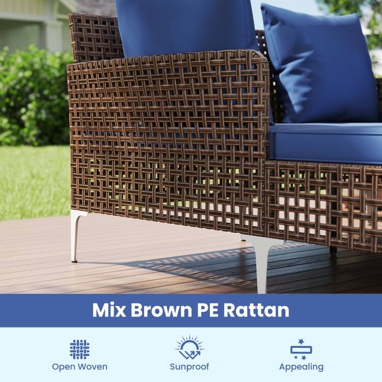 Mix Brown Rattan Day Bed with Cushions Outdoor Lounger - 60" x 52.5" x 27.5"