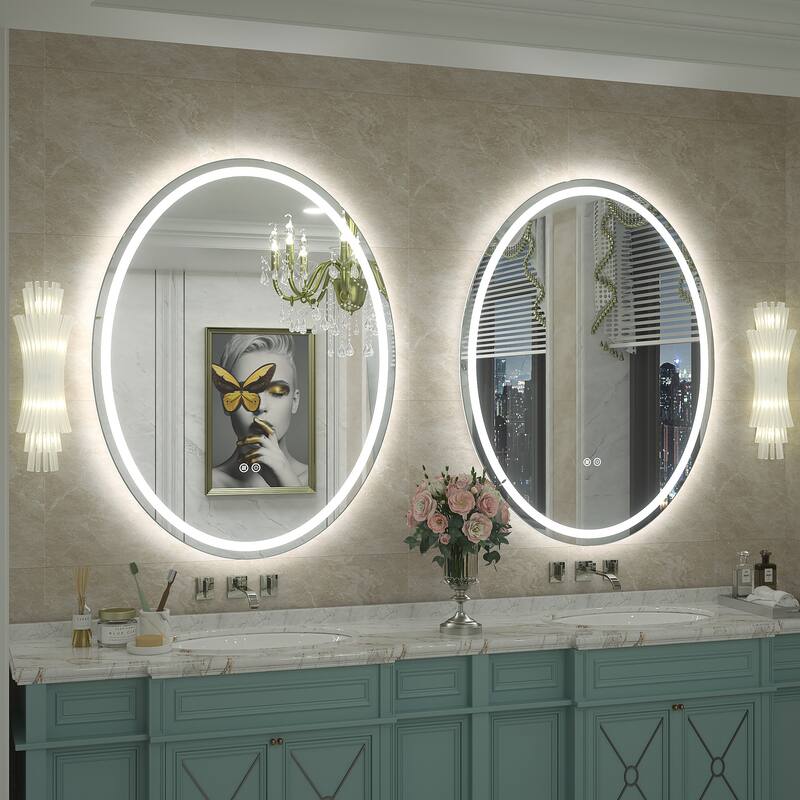 Oval Front & Back LED Lighted Anti-fog Tempered Glass Wall Bathroom Vanity Mirror, 3-Year Warranty & ETL Certification