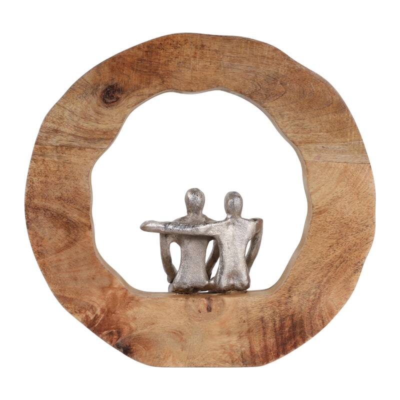 Decorative Figurine on Round Wooden Stand Sculpture