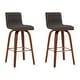 preview thumbnail 77 of 120, Skara Swivel Bar Stool, Upholstered Bar Height Chair with Bentwood Frame Set of 2 - Gray Faux Leather & Walnut