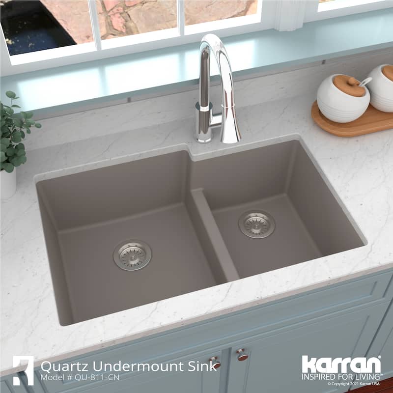Karran Undermount Large/Small Bowl Quartz Kitchen Sink - 32" x 21.25" x 9" - 32" x 21.25" x 9"