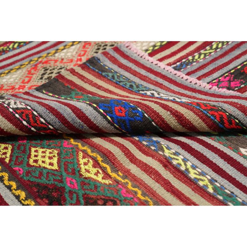 Hand Woven Oriental 100% Wool Carpet Southwestern Tribal Multi-Colored Kilim Area Rug - 8' 11'' X 5' 6''