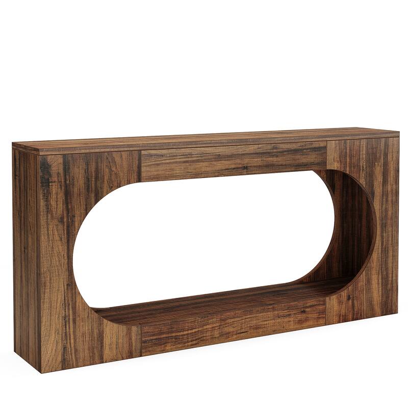 63" Farmhouse Console Table with Scalloped Edge for Living Room and Hallway