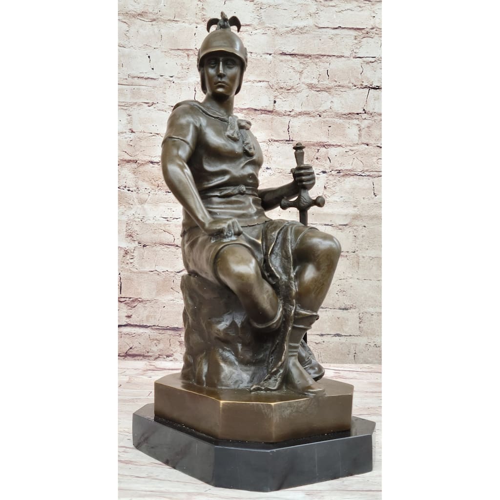 Bronze Marble Sculpture Roman God Warrior Statue Signed Picault Figure Figurine