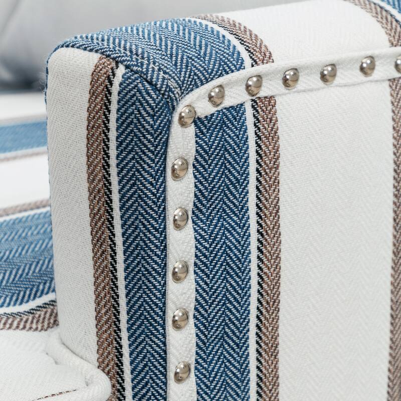 Modern Fabric Accent Chair with Upholstered Armrest Wooden Legs and Pillow for Living Room