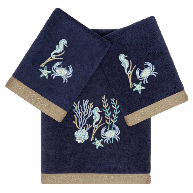 Authentic Hotel and Spa Turkish Cotton Aaron 3PC Embellished Towel Set - Marine