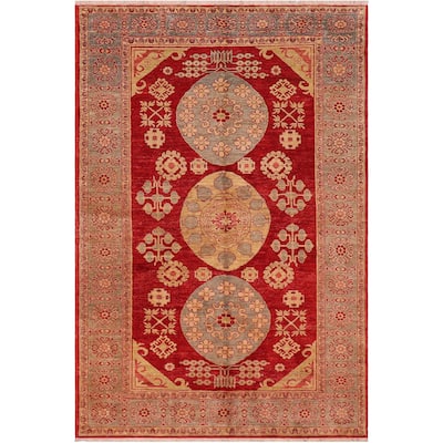 Rustic Heriz Ziegler Thu Red Blue Hand-Knotted Rug - 6'0'' x 8'10''