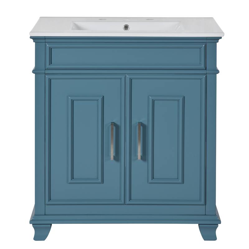 30 Inch Bathroom Vanity with Resin Sink - Freestanding Vanity with Storage Shelf and Solid Wood Frame