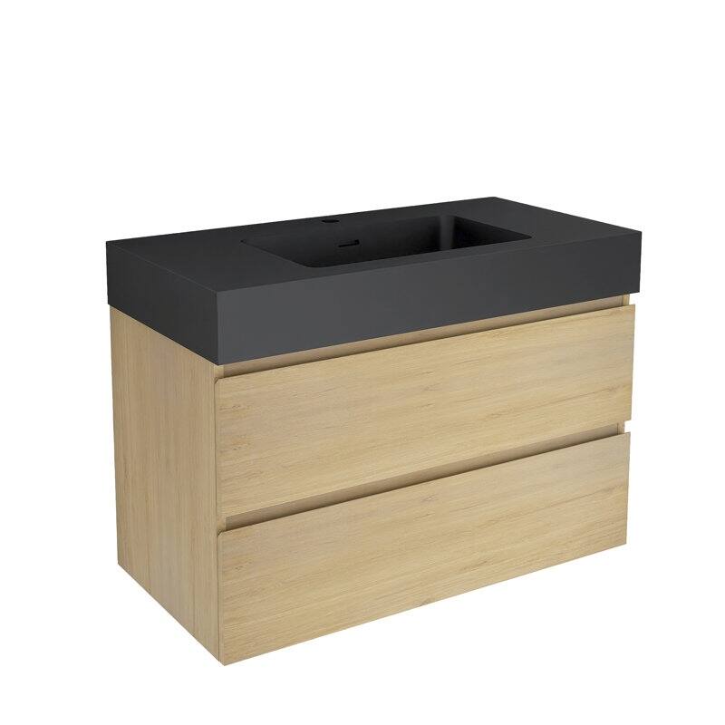 24 in. W x 18 in. D x 25 in. H Single Sink Wall Mounted Bath Vanity for Modern Bathroom Black Sink Basin