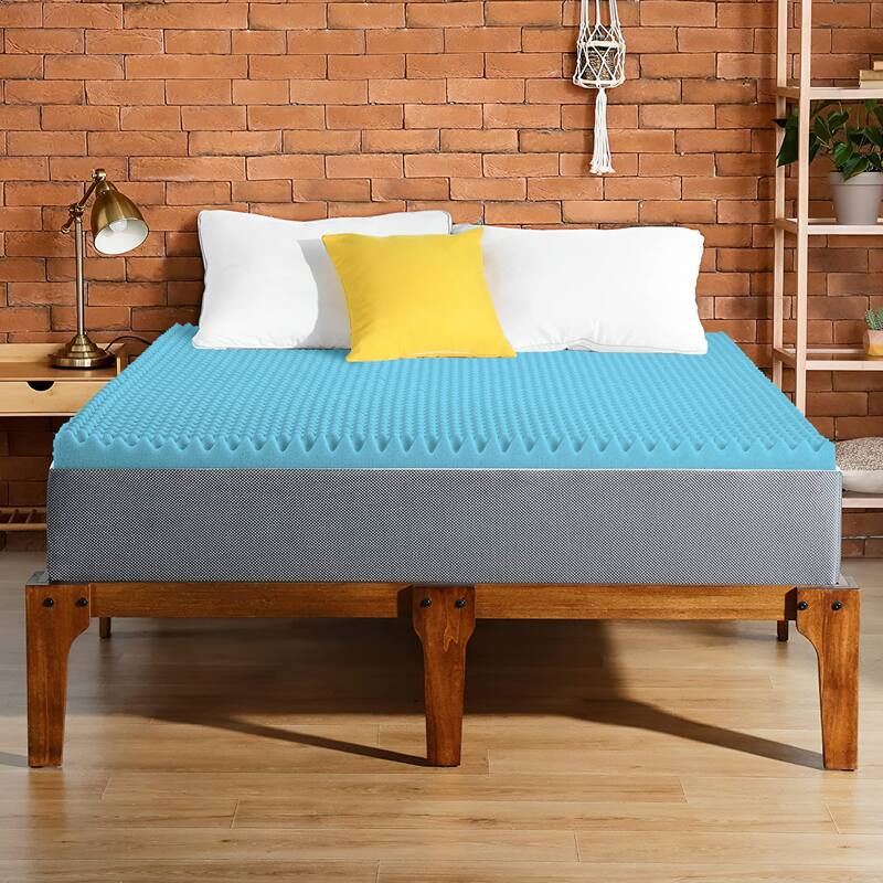Onetan 1", 2" & 3" Convoluted Gel Infused Memory Foam Mattress Topper with Egg Shell Design - Blue