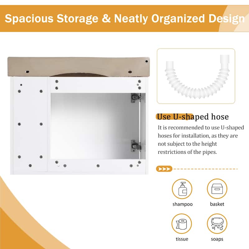 Malwee 24"/28" Floating Bathroom Vanity,Wall Mounted Bathroom Vanity with Ceramic Sink and Soft Close Door