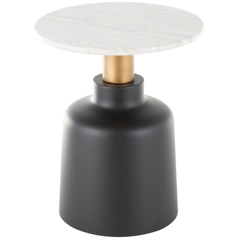 Black Metal Pedestal Coffee Table with Faux White Marble Top