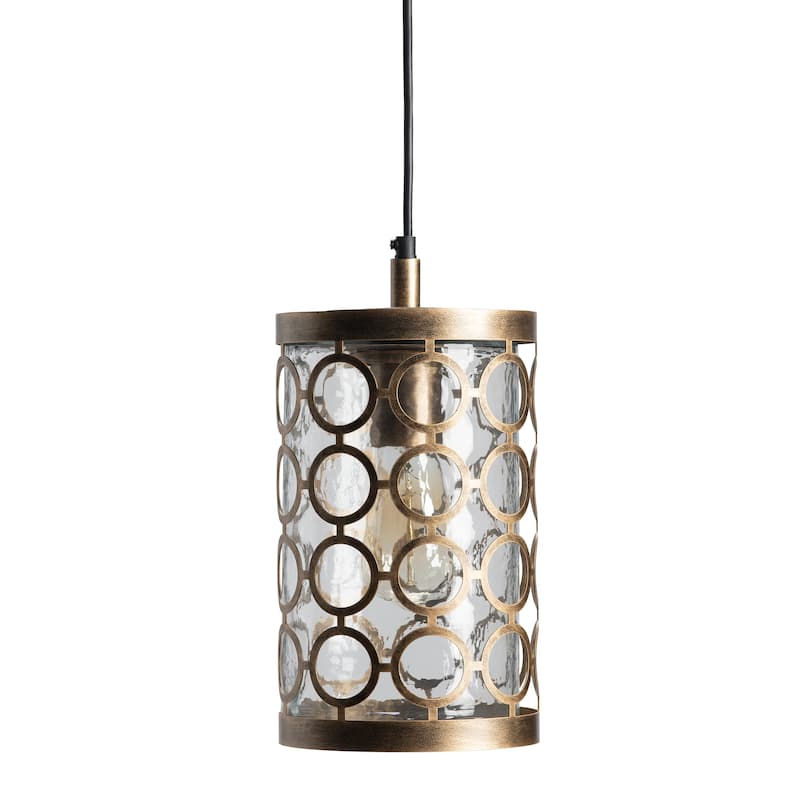 Rosalie Distressed Antique Brass and Glass Pendant - 6.75 x 6.75 x 12