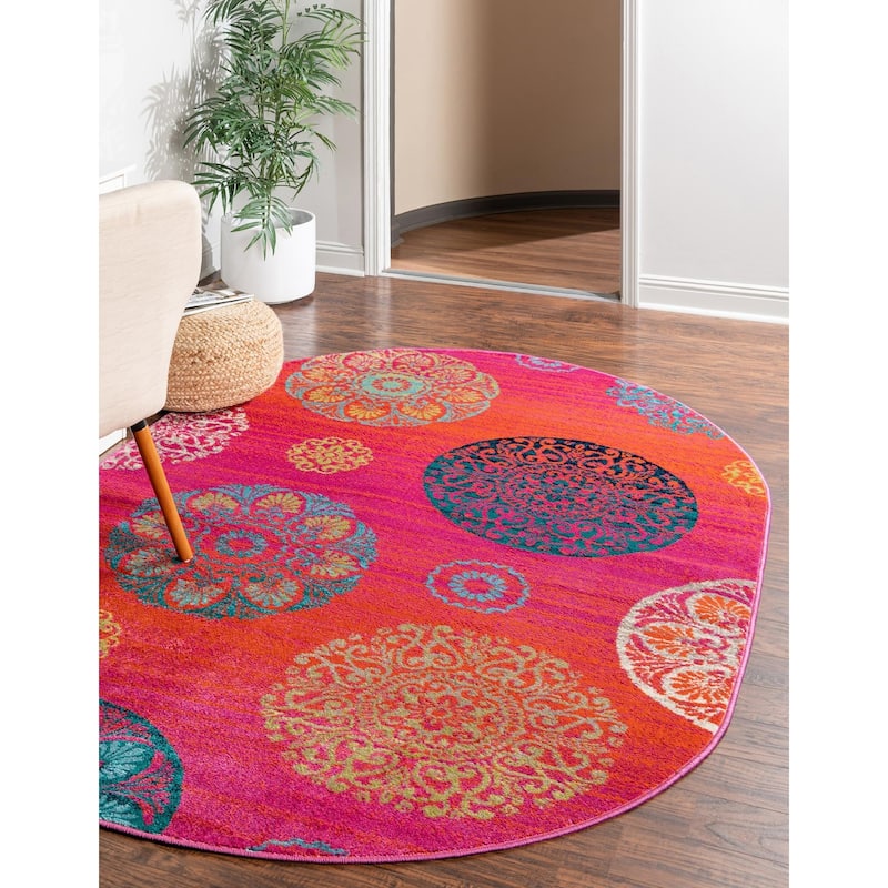 Contemporary Chorisia Collection Area Rug - 5'3"x8' Oval - Rust Red