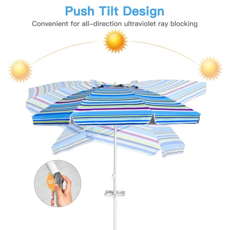 7.2 FT Portable Beach Umbrella with Sand Anchor and Tilt for Outdoor Use