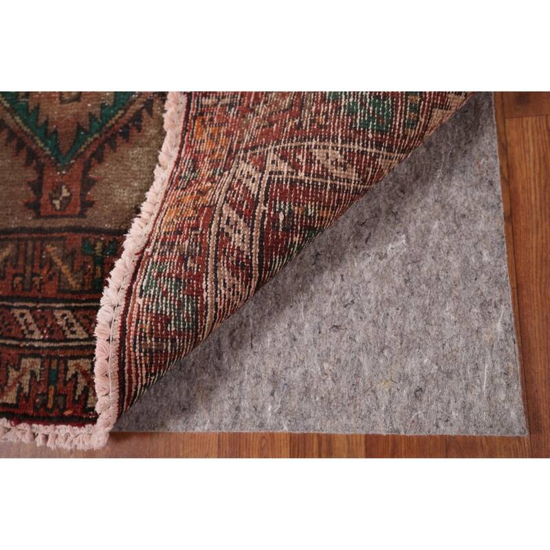 Brown Ardebil Persian Vintage Runner Rug Handmade Wool Carpet - 3'10" x 13'10"