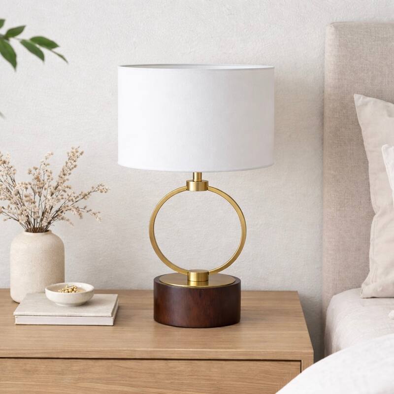 Colly Brass Ring Table Lamp with Wooden Base