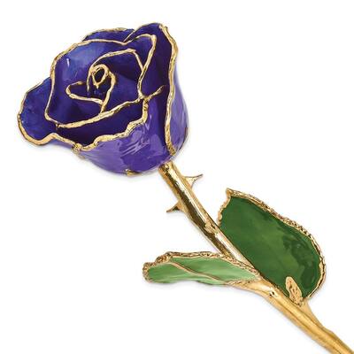 Curata Lacquer Dipped Gold Trimmed Blue Violet Pearl Real Rose
